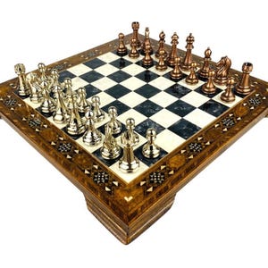 Handmade Metal Chess Set: Rosewood Inlaid Board, Customizable Colors