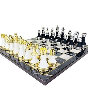 Handmade Metal Chess Set: Weighted Chessmen & Wooden Board, 17&quot;