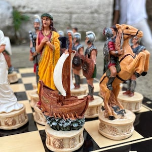 Chess Set X Large Trojan & Sparta Chessmen with Wooden Chess Board 17&quot; | Luxury Handmade Set | Gift for Dad, Husband | Christmas Gift