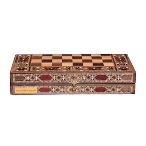 Handmade Solid Wood Backgammon Chess Set: Personalized Mosaic Inlay