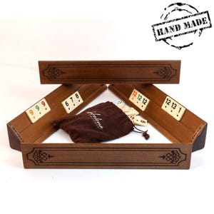 Wood Rummikub Set – 4 Wooden Racks + 106 Durable Tiles – Holiday Gift for Game Lovers & Families