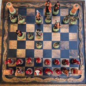 Luxury Camelot Chess Set – Hand Painted Chessmen & Handmade Walnut Vintage Chess Board | Gift for Dad, Husband, Christmas, Anniversary