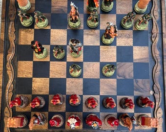 Luxury Camelot Chess Set – Hand Painted Chessmen & Handmade Walnut Vintage Chess Board | Gift for Dad, Husband, Christmas, Anniversary