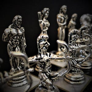 Premium Chess Set - Mythology Pieces Handmade Marble Wooden Board- Gift for Him, Dad, Birthday, Christmas, Collectors Décor