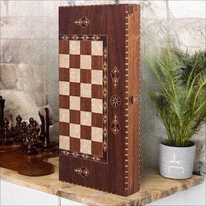 Handmade Rosewood Backgammon Set: Mosaic Inlay, Velvet Pouch