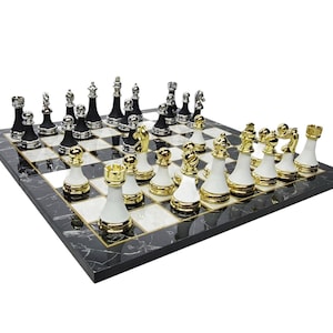 Handmade Metal Chess Set: Weighted Chessmen & Wooden Board, 17&quot;