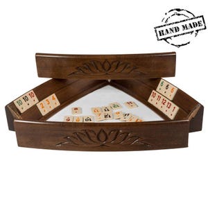 Juego de fichas de Rummikub de lujo hecho a mano con soportes de madera maciza – Juego familiar de cubo de Rummy con estuche – Regalo de Navidad para adultos y amigos