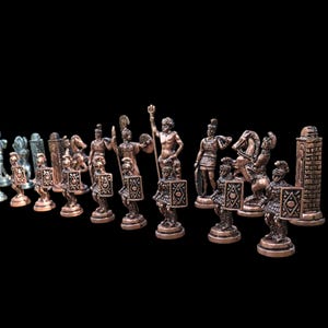 Handmade Greek Mythology Chess Pieces: Cast Zamak Metal, Felt Bottom