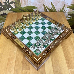 Premium Medieval Roman Chess Set – Handmade Inlaid Solid Wooden Board with Metal Chess Pieces | Gift for Him, Dad, or Collector