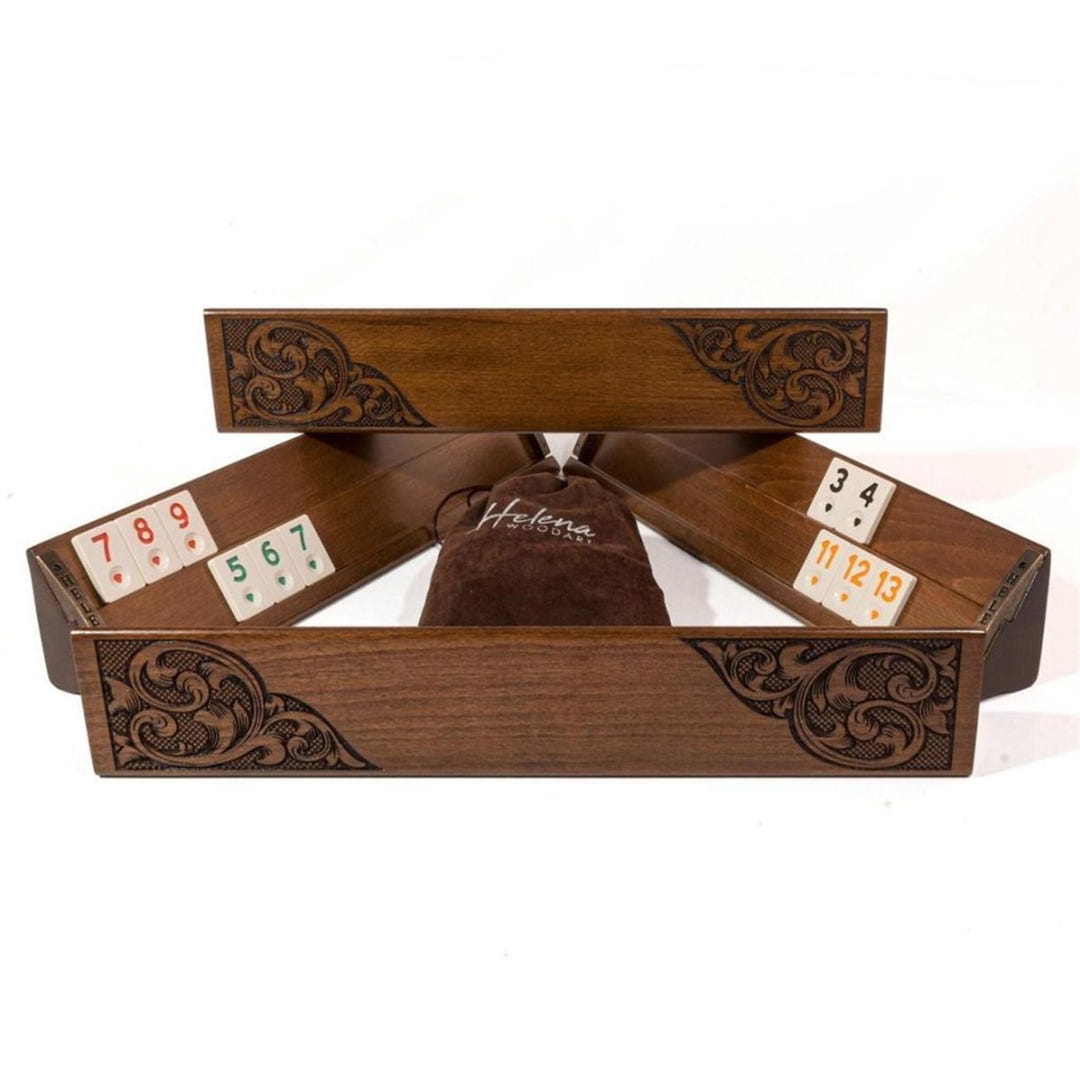 Handmade Rummikub Set Handmade Rummikub Game Set With Wooden Racks & Faux Leather Case ...