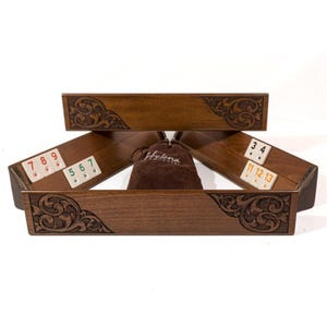Juego de fichas de cubo de rummy: set de lujo con soportes de madera, regalo para esposos, padres y personas mayores.