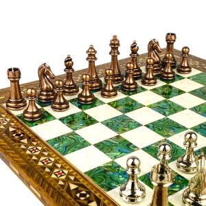 Handmade Rosewood Chess Set: Bronze Chessmen, Inlaid Board, Metal Pieces