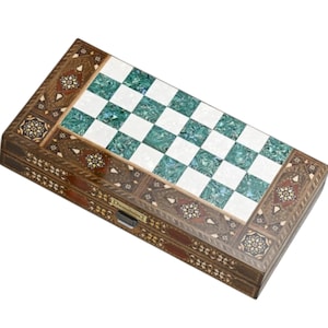 Handmade 20” Backgammon Set | Large Solid Wood Game Board | Inlaid Design + Checkers | Anniversary Gift for Husband or Father