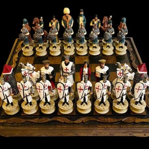 Crusaders Chess Set X Large Chessmen Hand Painted Vintage Chess Board 16&quot;| Gift for Dad, Husband, Christmas, Anniversary Handmade