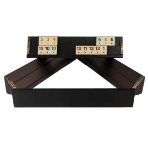 Juego Rummikub de lujo hecho a mano en bolsa de piel sintética – Estantes de madera maciza – Regalo de Navidad y cumpleaños