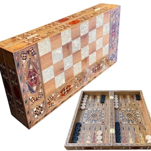 Personalized Handmade Backgammon Chess Set – Solid Wood Game Board & Pieces | Gift for Dad, Husband, Anniversary, Him | Made in Turkey