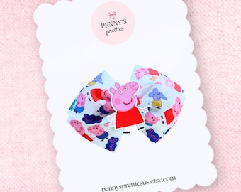 Pink Pig Hair Bow - Kids Hair Accessories - Toddler Hair Bow - Baby Bow - Preschool Hair Bow - British TV Show