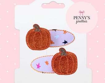 Pumpkin Hair Clip Set of 2 - Fall Snap Clip - Autumn Hair Clip - Halloween Hair Clip - Hair Accessories - Children's Toddler Hair Clips