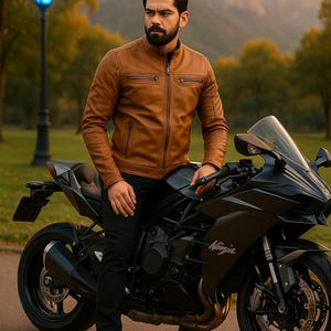 Veste en cuir souple en cuir d'agneau marron pour homme | Veste motard légère en peau de mouton | Vêtements décontractés élégants et vêtements de motard | Doublure en polyester