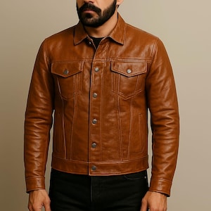 Men’s Brown Lambskin Leather Jacket – Handmade Real Leather Casual Coat with 4 Outer, 2 Inner Pockets – Premium Slim Fit Outerwear - Antique