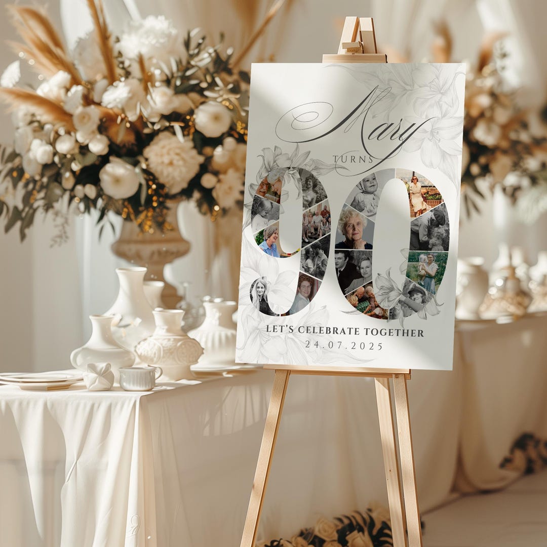 90th Birthday Photo Collage Poster – Editable Canva Welcome Sign - Etsy