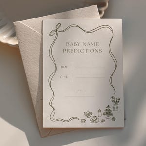 Biglietto di auguri con previsione del nome per baby shower, invito per baby shower neutro, invito per neonati, baby shower minimalista, fiocco con illustrazione per baby shower