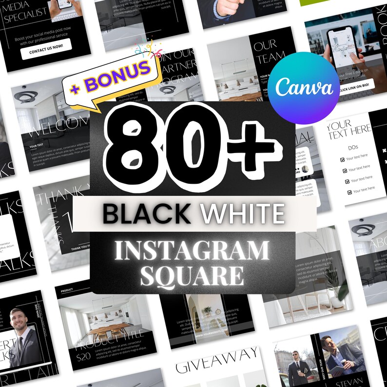 80+ Premium Black White Instagram Templates | Canva Editable - Etsy