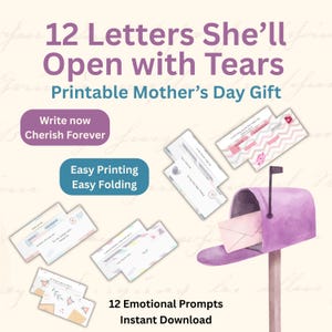 Cartas que hacen llorar a mamá / 12 ideas para sobres imprimibles / Regalo emotivo para el Día de la Madre o cumpleaños de tu hija o hijo