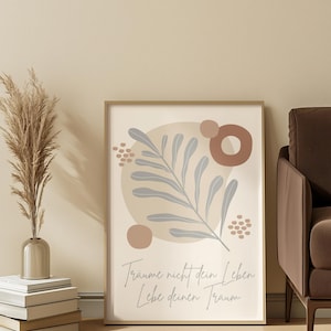 boho wanddeko zitat zum ausdrucken – minimalistisches poster „träume nicht dein leben, lebe deinen traum“ fürs wohnzimmer & schlafzimmer
