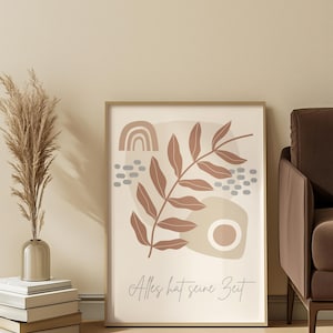 boho wanddeko zitat zum ausdrucken – minimalistisches poster „alles hat seine zeit“ mit natur – ruhiges wandbild fürs wohnzimmer