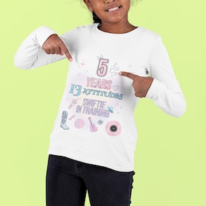 Swiftie Birthday Shirt PNG – 5 Years 13 Attitudes – In My Birthday Girl Era – Taylor-Inspired Glitter – Tween Girl Party T-Shirt Design