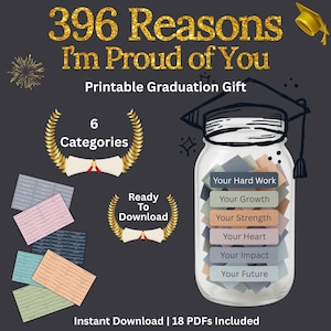 Regalo di laurea PHD stampabile / 396 motivi per cui sono orgoglioso di te / Regalo di laurea per dottorato / Note ricordo digitali / Lettere motivazionali in barattolo PDF