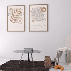 Boho Wanddeko Zitat Set zum Ausdrucken – 2 Poster &quot;Alles hat seine Zeit“ & &quot;Lebe deinen Traum&quot; – Minimalistische Wandbilder Wohnzimmer
