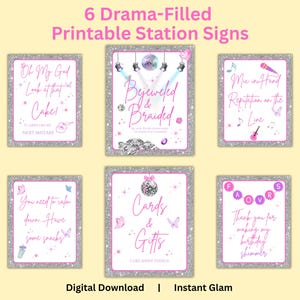 Swift Themed Birthday Party Sign Bundle – Printable Swiftie Station Signs for Cake, Snacks, Karaoke, Bracelets – In My Birthday Girl Era