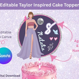 Bejeweled Birthday Cake Topper PNG Canva Editable – Swift Inspired Party Decor – Custom Name & Age –  In My Birthday Girl Era Birthday Cake