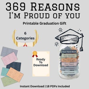 396 motivi per cui sono orgoglioso di te - Regalo di laurea per figlia, figlio, lui o lei / Lettere di laurea stampabili in barattolo per la laurea