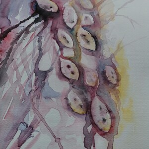 Dipinto ad acquerello, lunaria – Monete del papa in toni autunnali – Arte floreale su carta – Decorazione botanica handmade