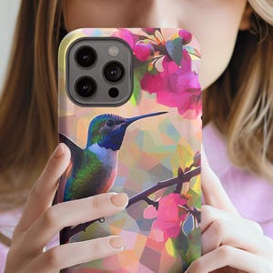 Funda de colibrí, funda estética de colibrí, funda artística para iPhone 12, funda colorida de colibrí para iPhone 16, diseño moderno