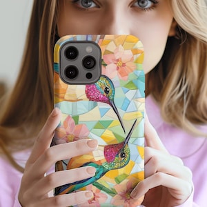 Funda estética de colibrí para teléfono, diseño artístico, ideal para amantes de las aves, accesorio floral, regalo para él, diseño adorable.