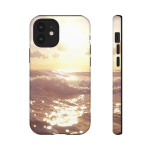 Funda estética con diseño de atardecer para iPhone 12, iPhone 16, diseño artístico con ondas, regalo para ella, funda bonita.