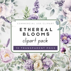 Ethereal Purple Flower Clipart | watercolor floral clipart elements | Watercolor Wedding Invitation Design |Transparent PNG | Commercial Use