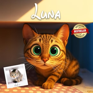 Personalized Pixar Pet Illustration – Your dog or cat as a 3D cartoon portrait – Digital image from your photo – Gift idea