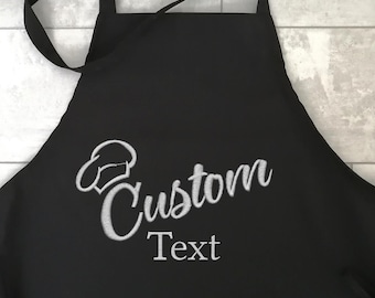 Aangepaste geborduurde schort, aangepaste naam schort, keuken geborduurde schort, gepersonaliseerde chef-kok keukenschort, BBQ, cadeau voor papa, aangepaste schort