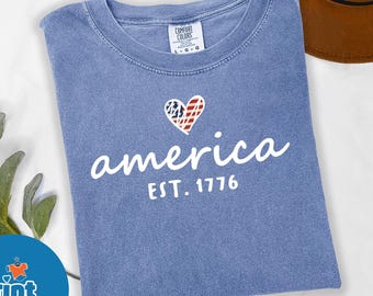 Maglietta Comfort Colors® del 4 luglio, maglietta patriottica americana, maglietta del 4 luglio, maglietta patriottica, maglietta America Est, rossa, bianca e blu, maglietta USA
