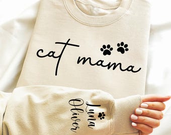 Felpa personalizzata "Cat Mama" con nome del gatto, felpa divertente "Cat Mom", felpa con cappuccio personalizzata "Cat Mom", abbigliamento per proprietari di gatti, maglione "Cat Mom", "Cat Mama"