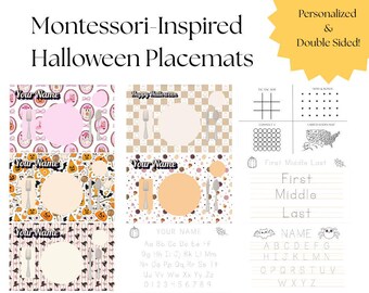 Personalized Montessori-Inspired Halloween Placemat | Double-Sided Learning Mat for Kids