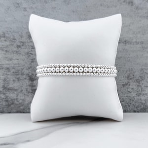 Sterling Silver Beaded Bracelet Set, Stretchy Stackable Bracelets