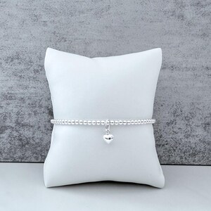 Sterling Silver Heart Charm Bracelet: 3mm Beaded Stacking Bracelet