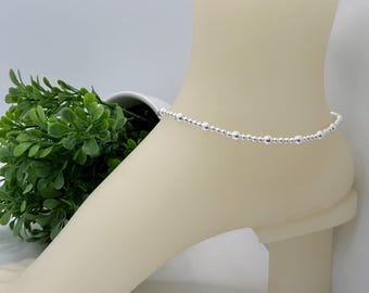 Sterling Silver Bead Anklet, Dainty Ankle Bracelet, Stackable Jewelry