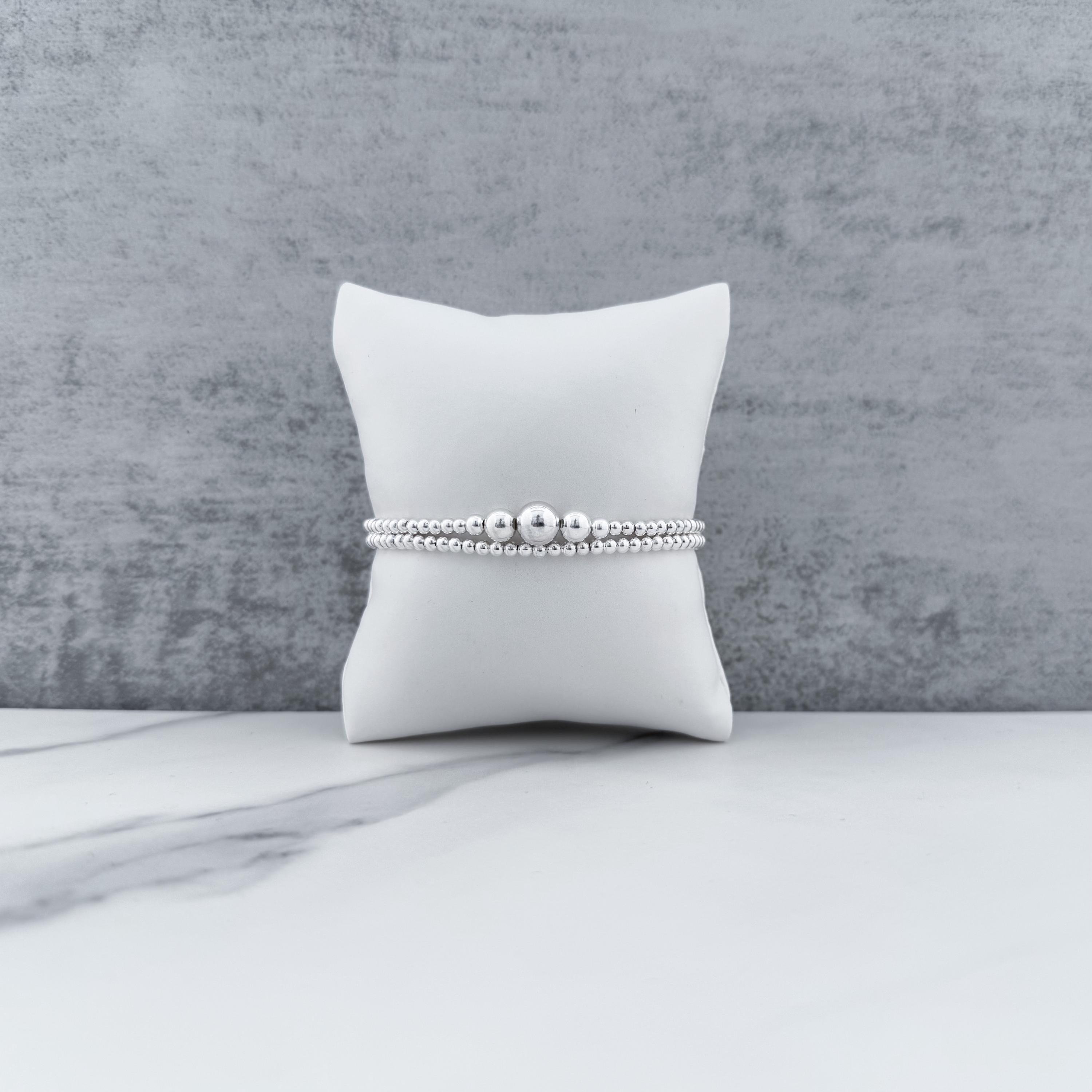 Sterling Silver Mixed Bead Bracelet Set, Silver Stack Bracelets, Silver Stretch Bead Bracelets, Minimalist Silver Bracelet, Women’s Bracelet